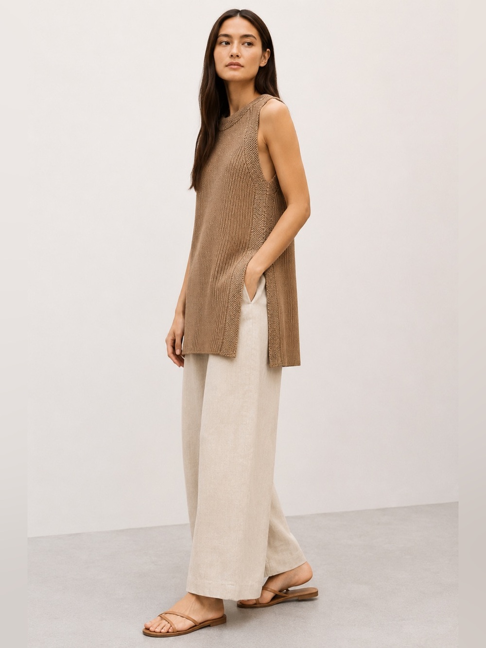 Aritzia Wilfred Palmier 100% Wool Sleeveless Tunic Sweater Camel S